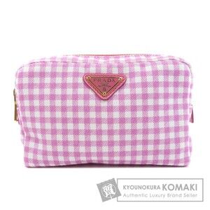 Prada checkered logo plated canvas cosmetic pouch